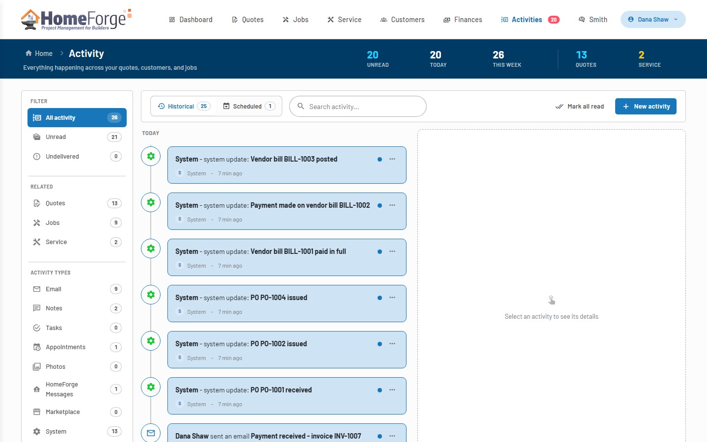 Activity feed